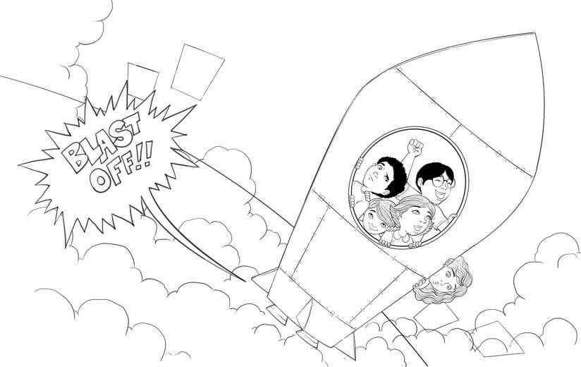 Clean line art incorporating the author's feedback, submitted for a second approval before color begins.