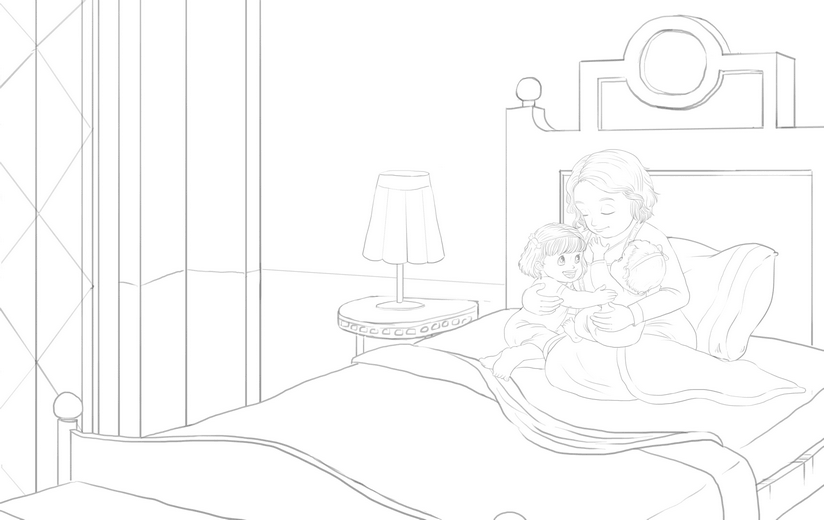 Clean line art incorporating the author's feedback, submitted for a second approval before color begins.