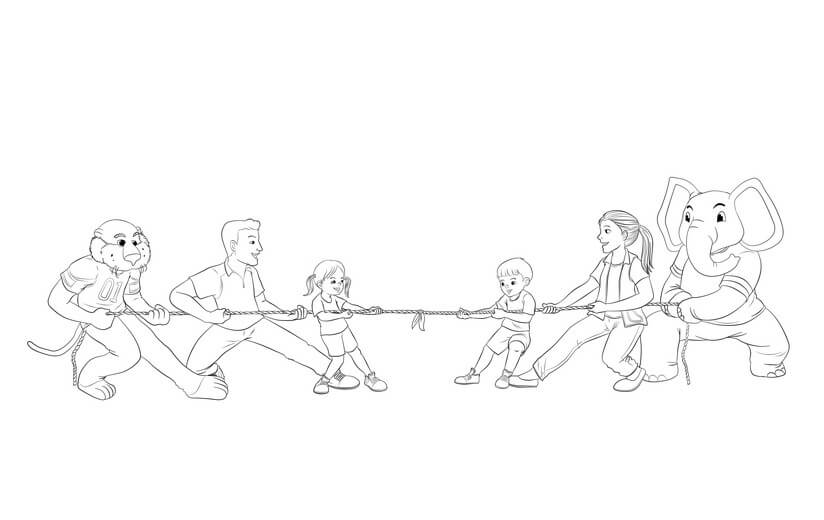 Clean line art incorporating the author's feedback, submitted for a second approval before color begins.