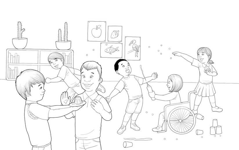 Clean line art incorporating the author's feedback, submitted for a second approval before color begins.
