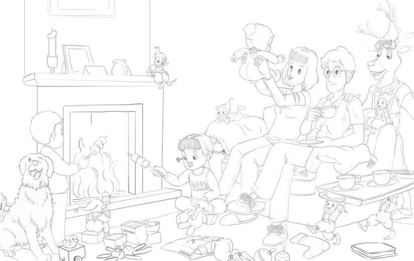 Clean line art incorporating the author's feedback, submitted for a second approval before color begins.