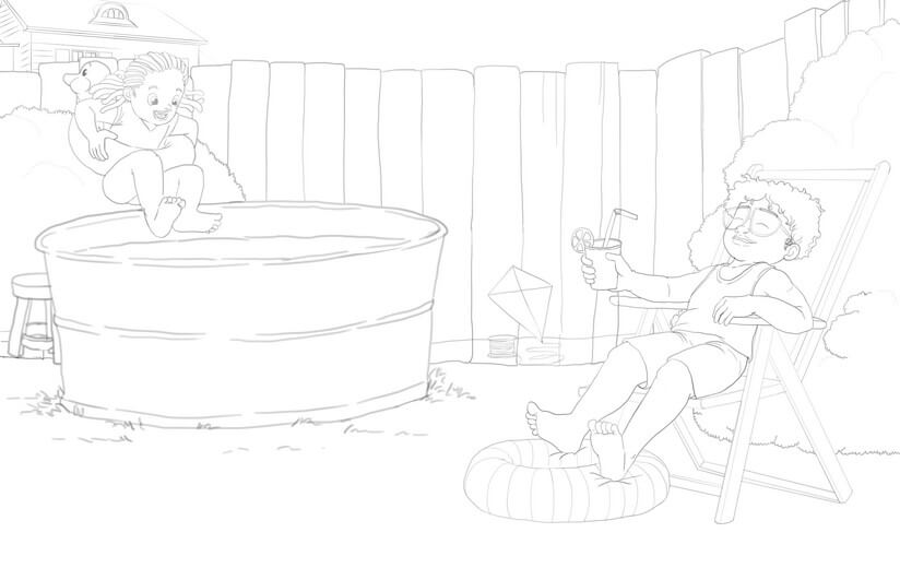 Clean line art incorporating the author's feedback, submitted for a second approval before color begins.