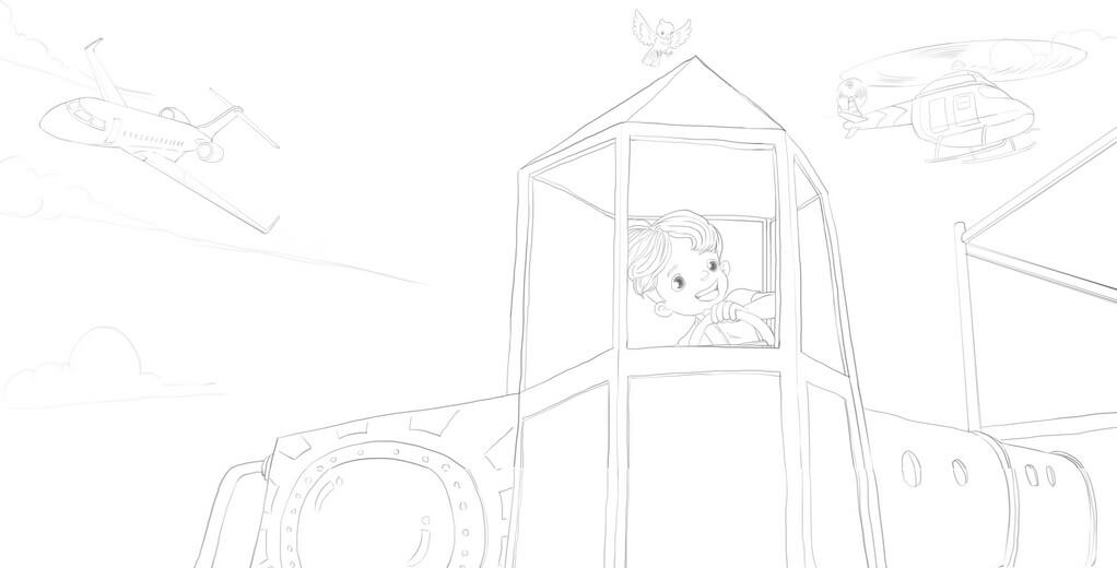 Clean line art incorporating the author's feedback, submitted for a second approval before color begins.