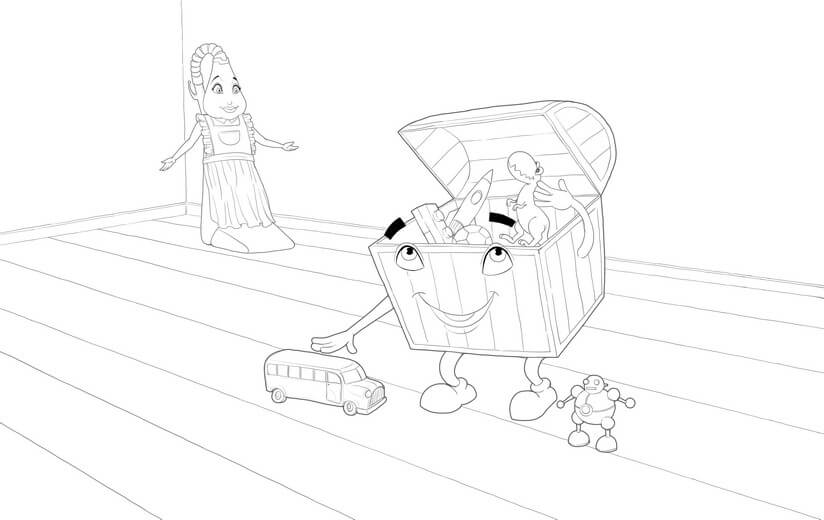 Clean line art incorporating the author's feedback, submitted for a second approval before color begins.