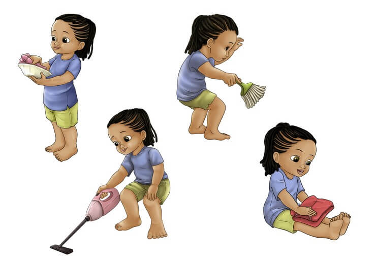 The character sheet works out Liesa's proportions and expression range, keeping her curiosity and quiet observation consistent as she puzzles out the mystery of the dog next door.