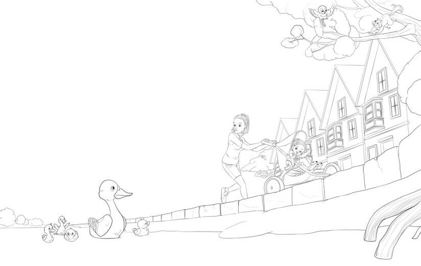 Clean line art incorporating the author's feedback, submitted for a second approval before color begins.