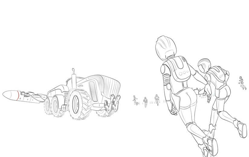 Clean line art incorporating the author's feedback, submitted for a second approval before color begins.