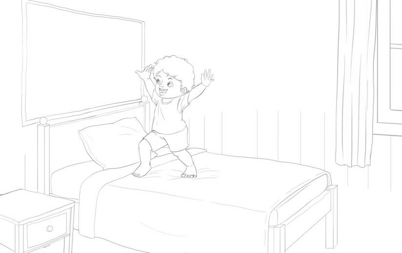 Clean line art incorporating the author's feedback, submitted for a second approval before color begins.